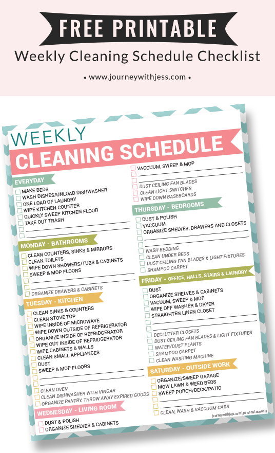Free Printable Weekly Cleaning Schedule Journey With Jess Inspiration For Your Creative Side