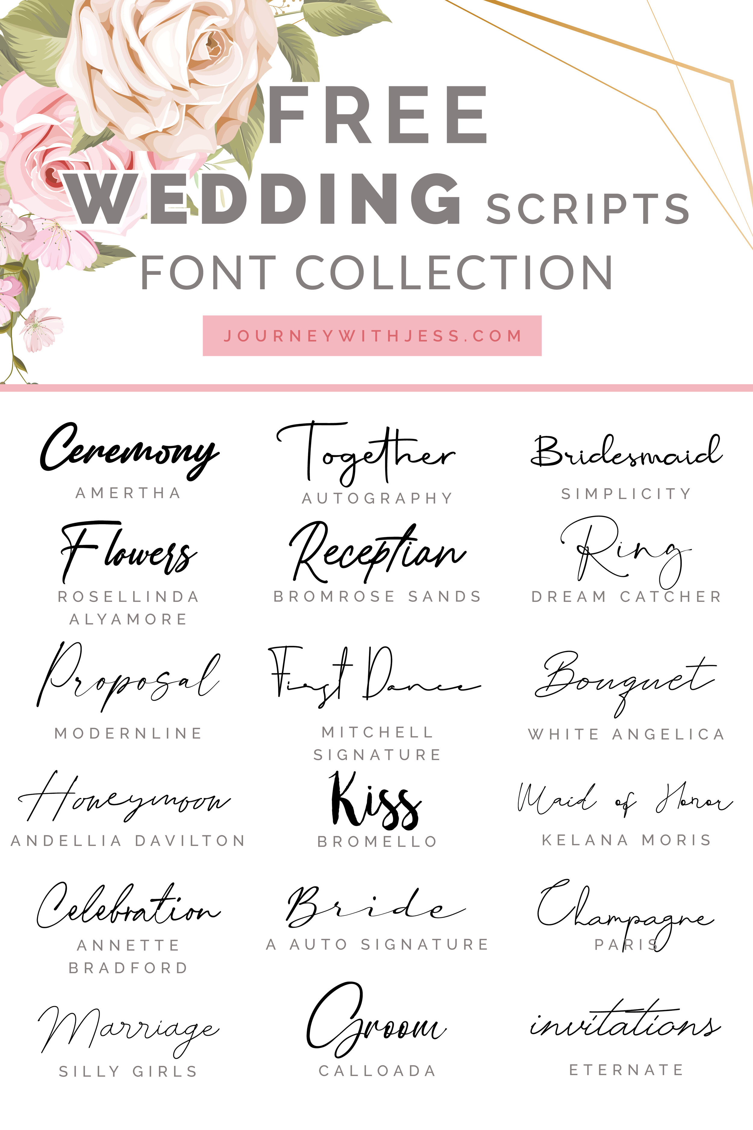 Free Font Collection Wedding Scripts — Journey With Jess Inspiration