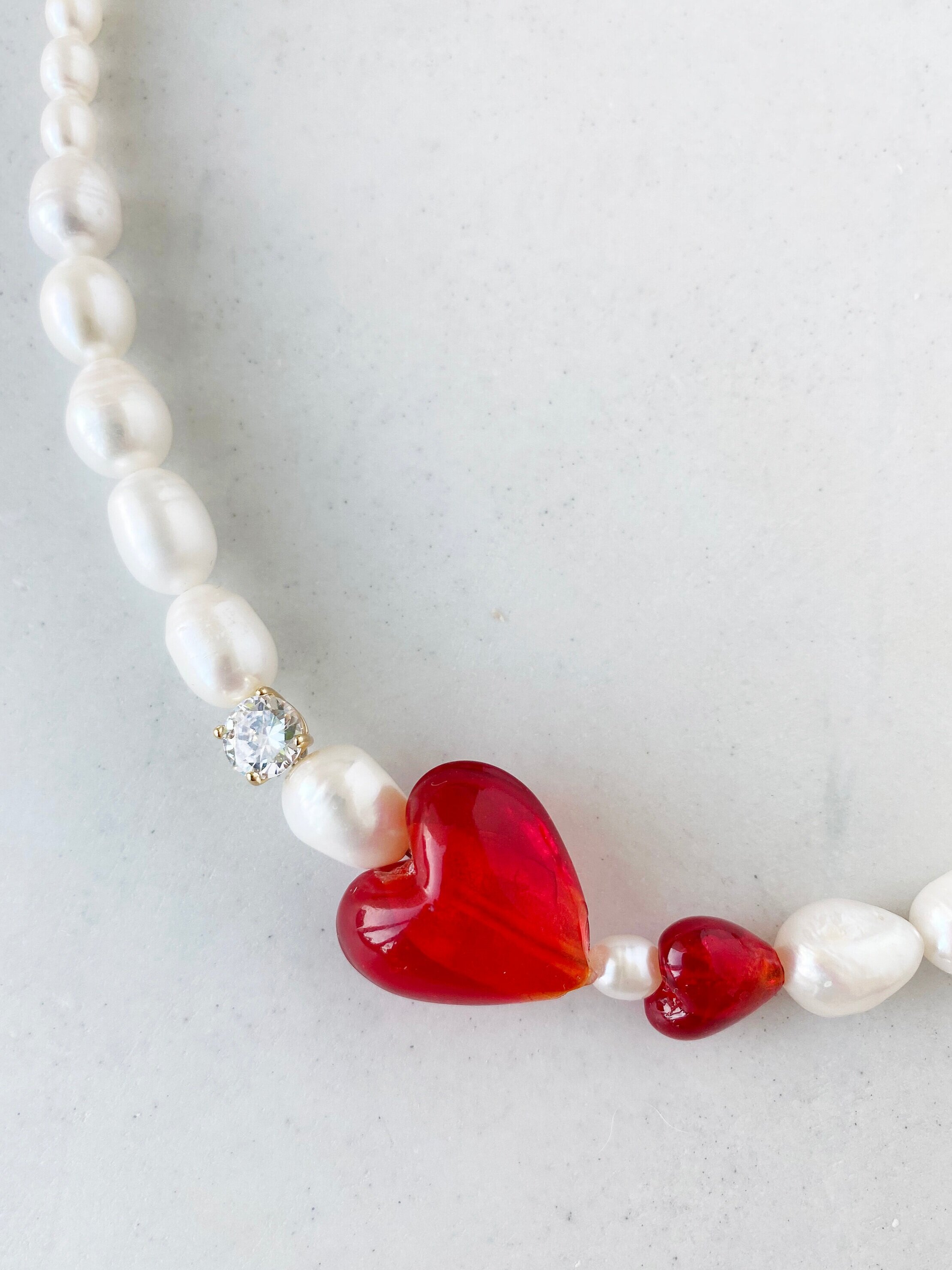 summer jewelry Necklace freshwater pearl heart 90s jewelry