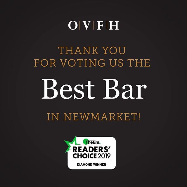 We are honoured to learn that you voted us the Best Bar in Newmarket in the 2019 Reader&rsquo;s Choice awards! 🏆 Thank you so much for all the late nights, live music, shotskis and amazing weekends. We miss you all and can&rsquo;t wait to have you b