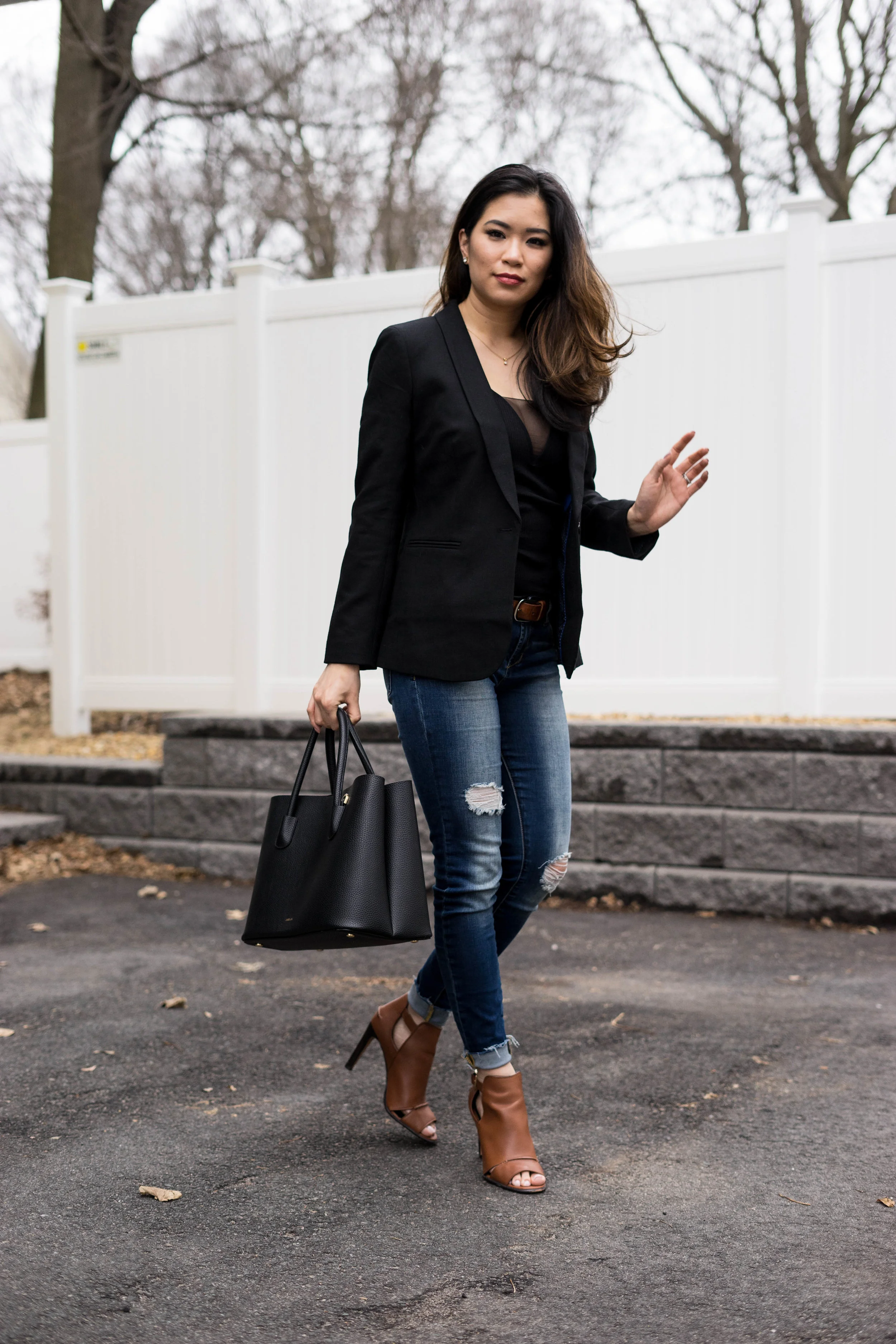 J.Crew Blazer & Jeans with a V-Neck Mesh Tank Top - TheNinesBlog.com: A Boston Blog