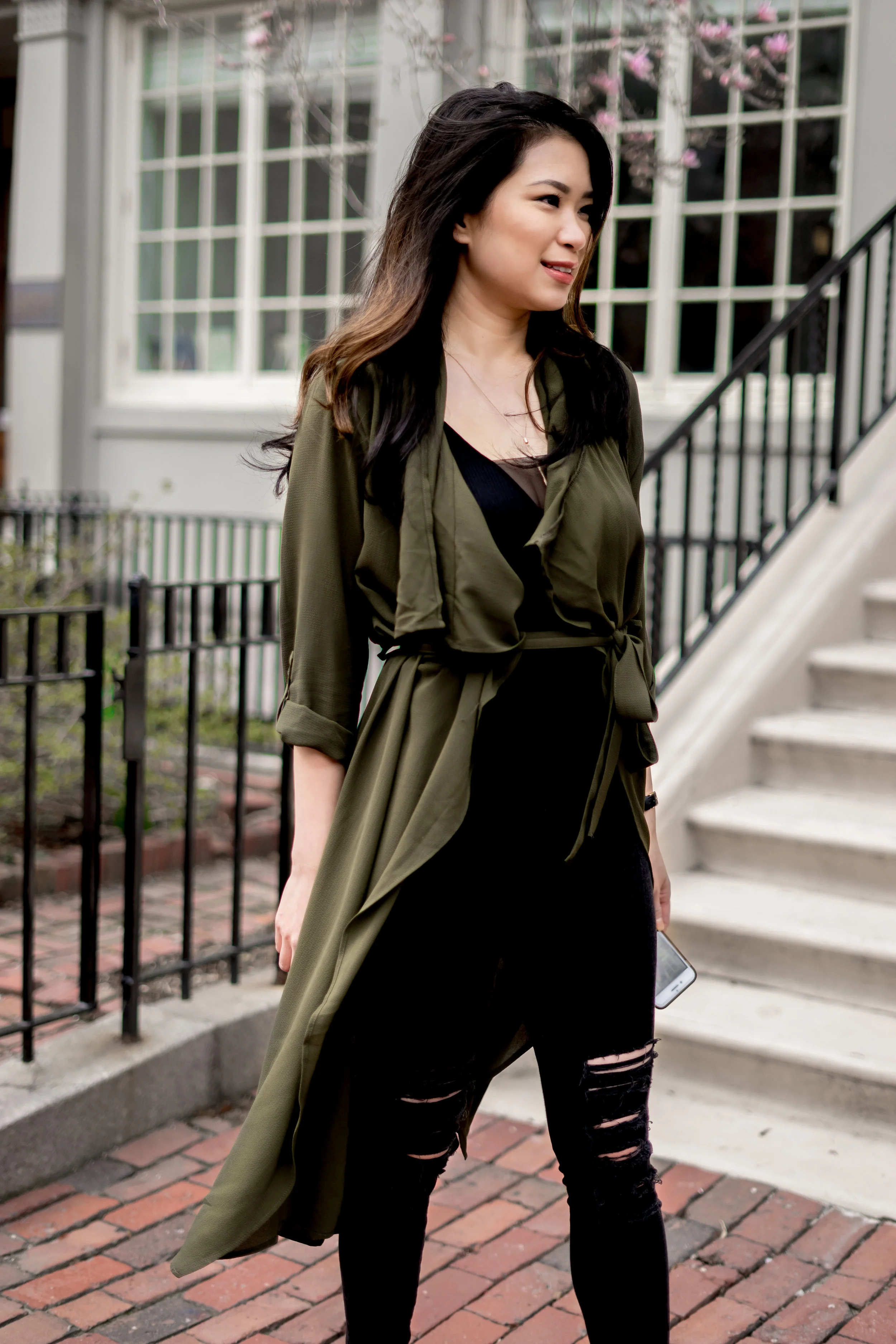 Spring Transition Forever21 Olive Green Duster: TheNinesBlog.com - A Boston Blog