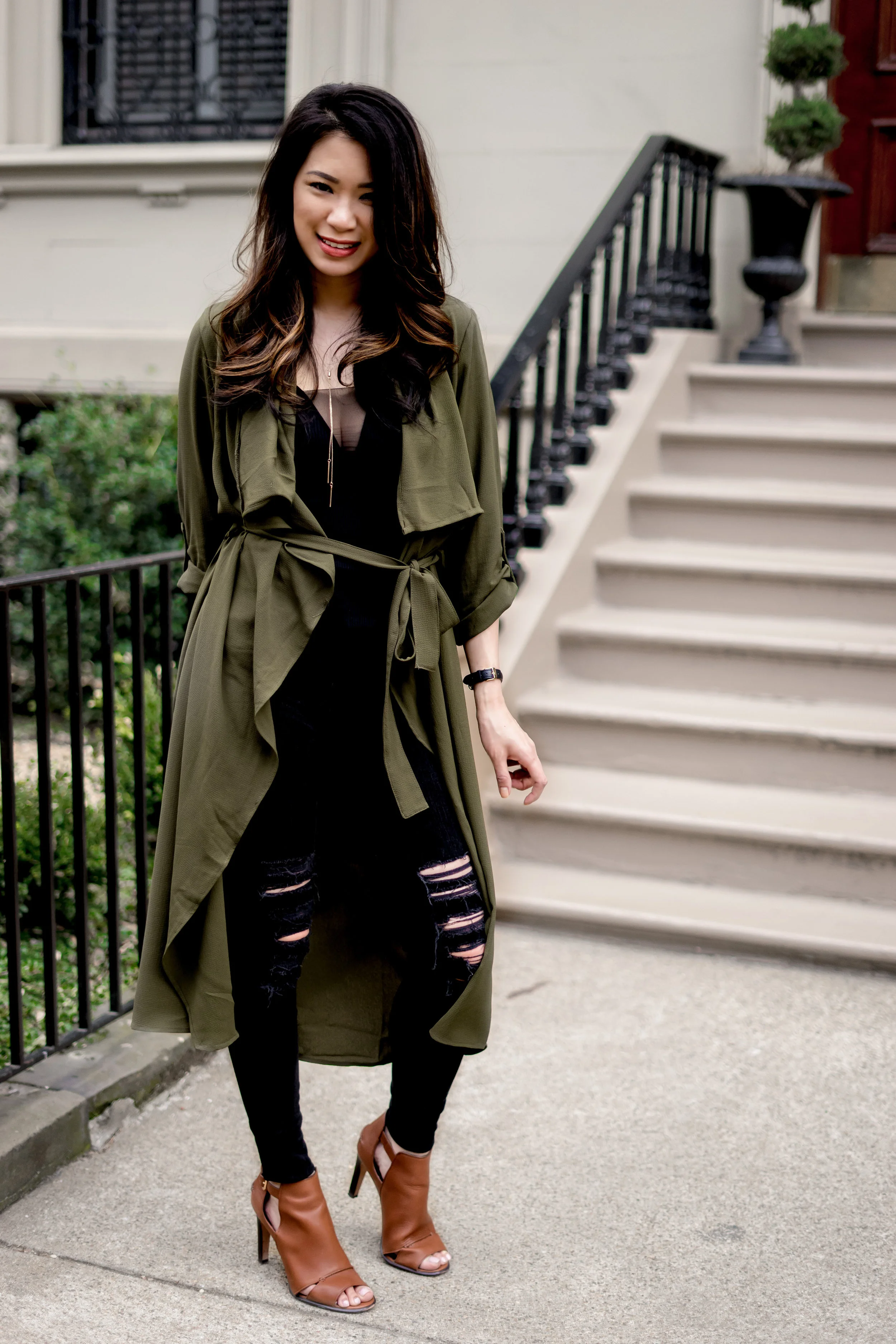 Spring Transition Forever21 Olive Green Duster: TheNinesBlog.com - A Boston Blog