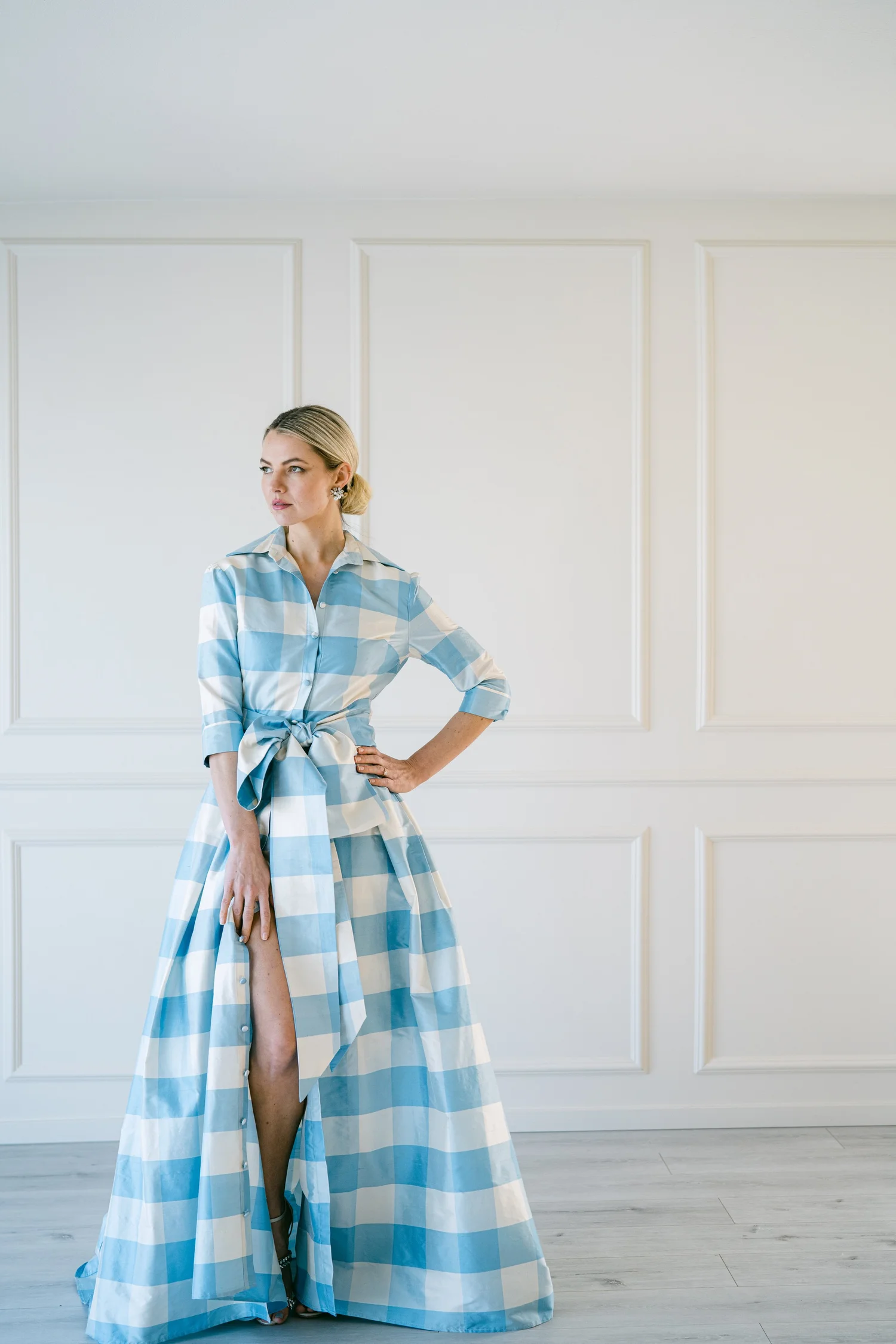 Effortlessly Elegant Gown - Large Blue Check Luciana Emilia Effortlessly Elegant Gown - Large Blue Check Luciana Emilia