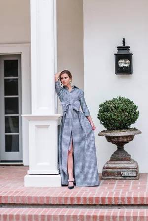 Effortlessly Elegant Gown - Navy & White Gingham  Luciana Emilia
