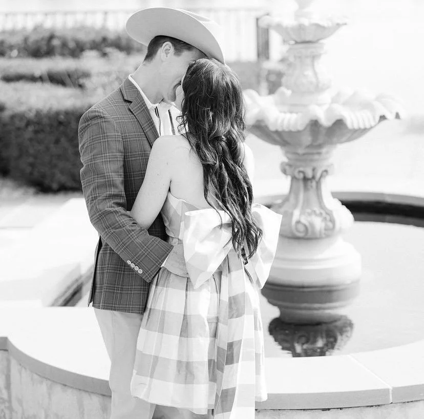 magical moments in Luciana Emilia... @marywrightandcrew stealing a kiss before their rehearsal dinner wearing our Check, Please. xx #LucianaEmilia