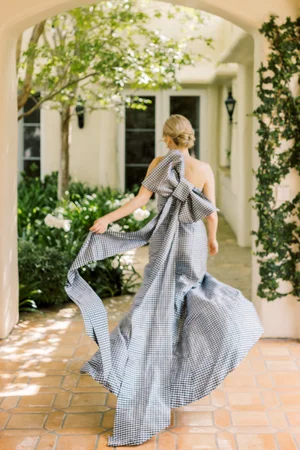 Evening Best Gown - Navy & White Gingham — Luciana Emilia 