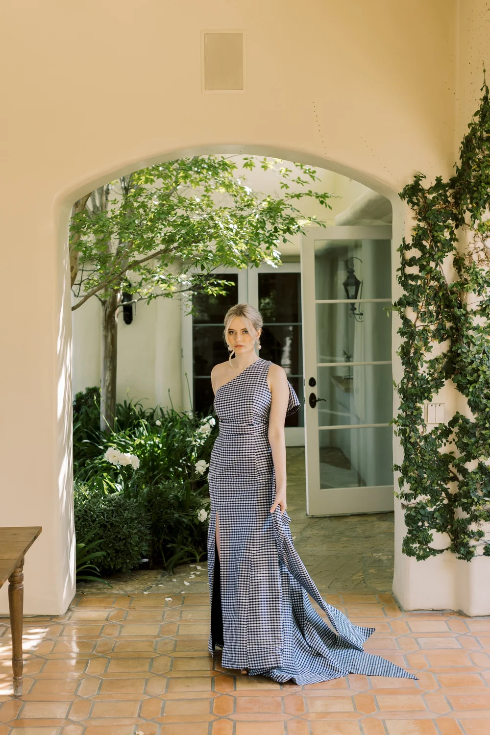 Evening Best Gown - Navy & White Gingham  Luciana Emilia