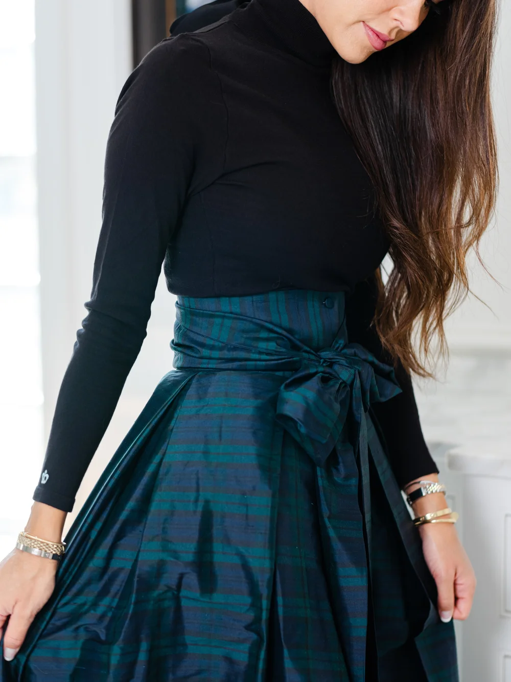 black and green dress Girls Blackwatch Plaid Smocked Waist Dress