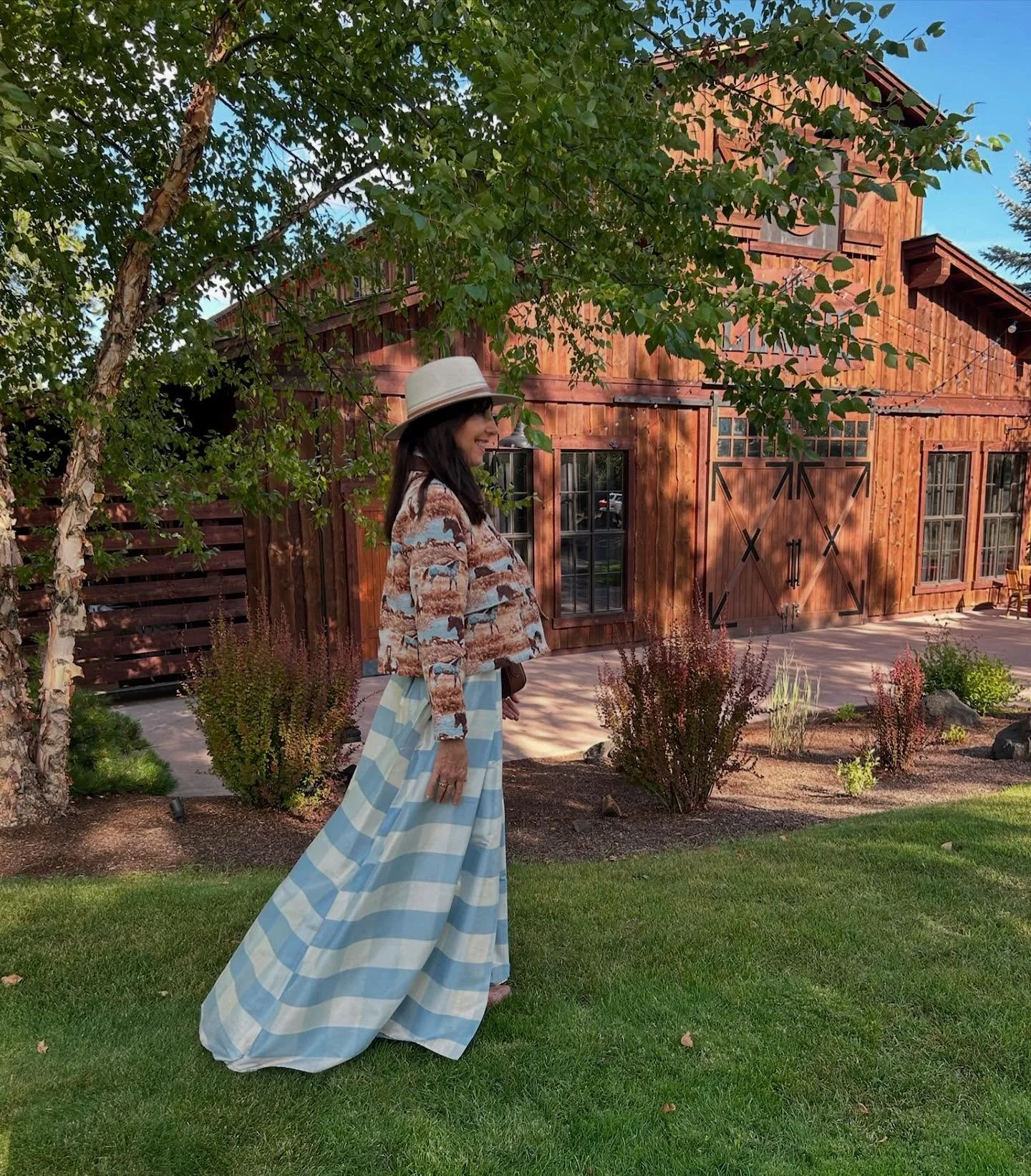 SPOTTED: Coeur d&rsquo;Alene, Idaho | a look that feels rustic yet refined featuring our Socialite Skirt in Large Blue Check. love this look! #LucianaEmilia