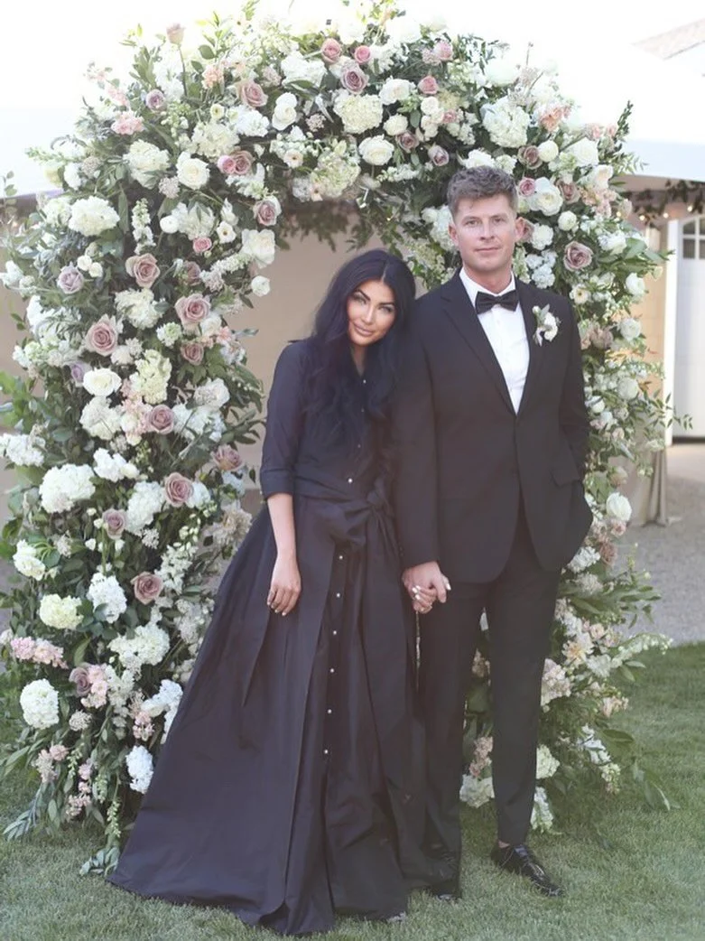 a wedding look redefined &mdash; @malrobison in our signature style for a black tie wedding. Classic &amp; chic! #LucianaEmilia