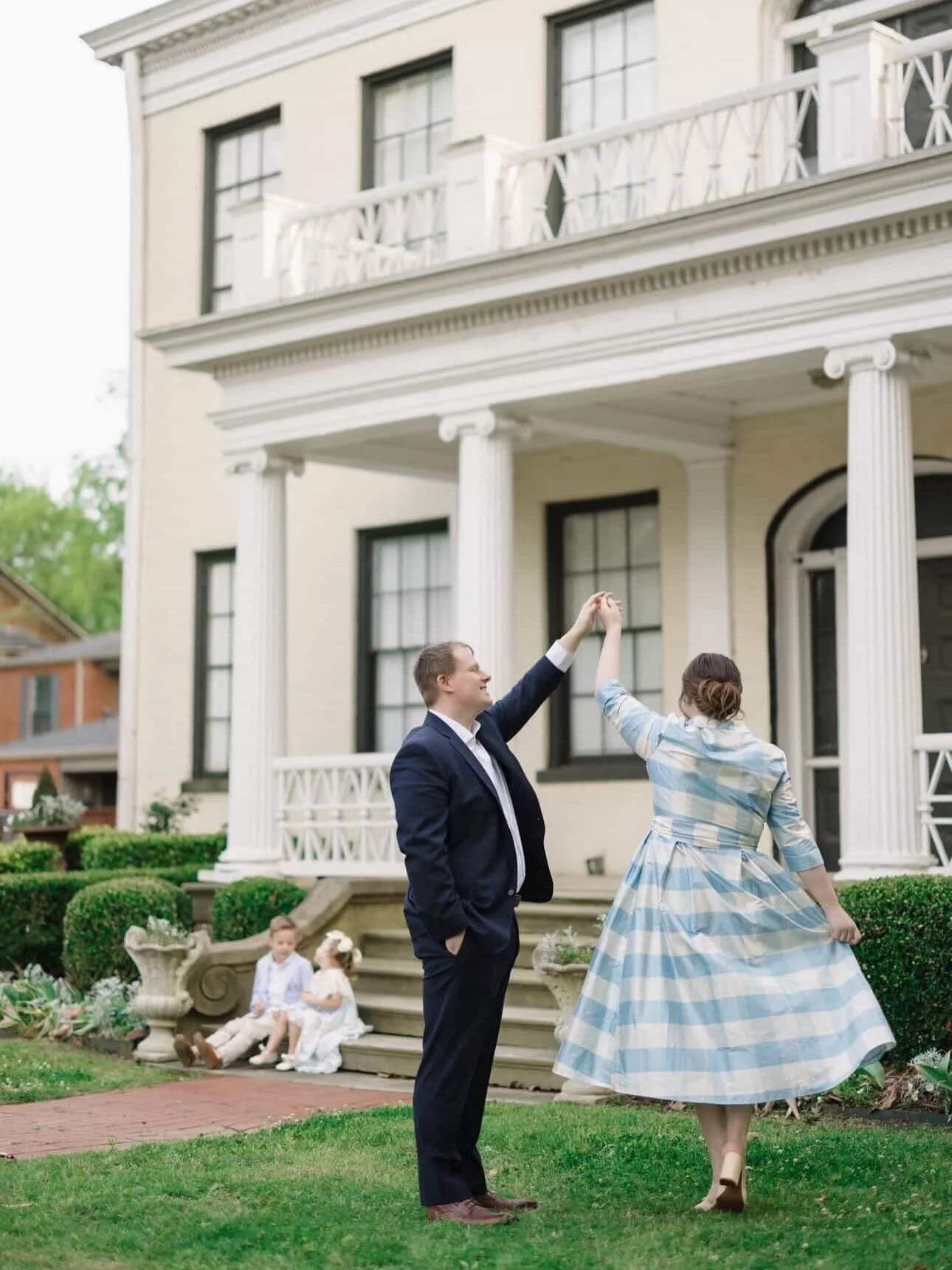 elegance in motion&hellip; @ashleykematick thank you for sharing the most breathtaking images wearing our tea-length dress in large blue check. simply stunning! #LucianaEmilia