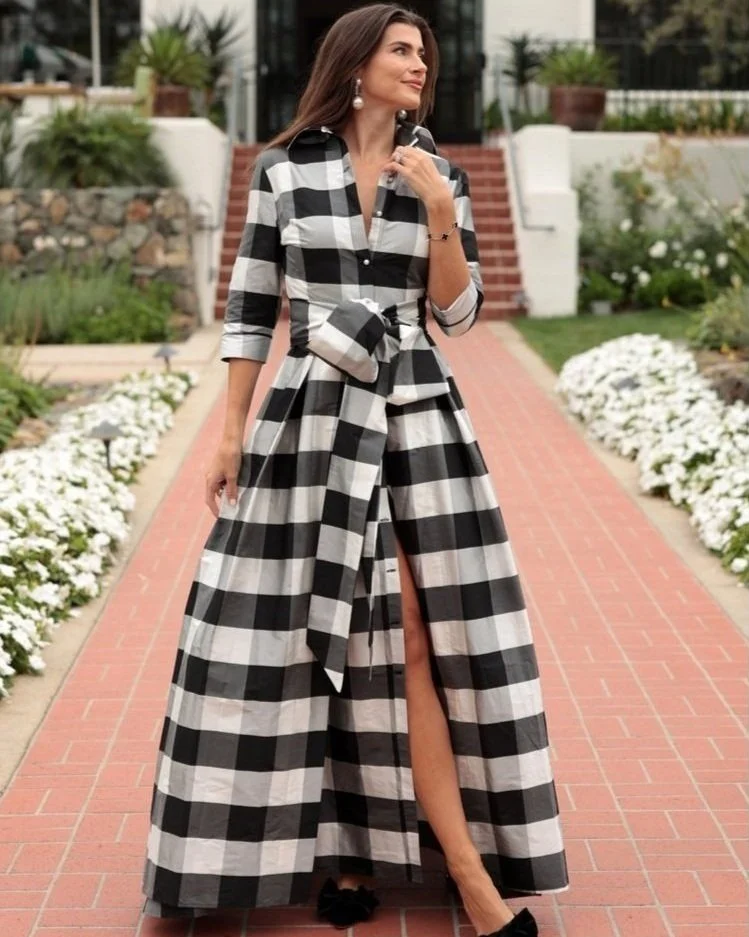 Effortlessly Elegant Gown- Black & White Check