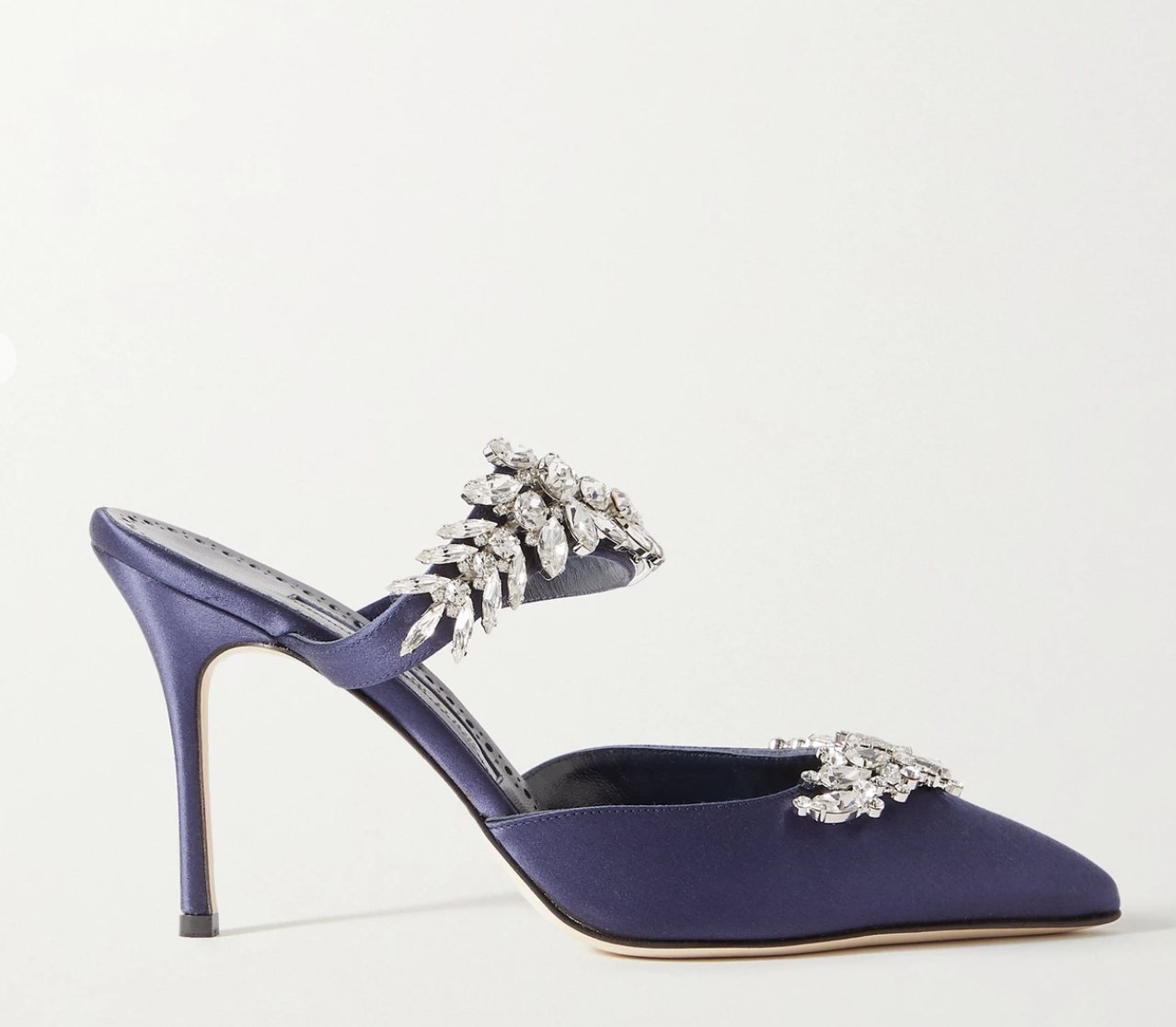 Manolo Blahnik - Lurum 90 Crystal-Embellished Satin Mules