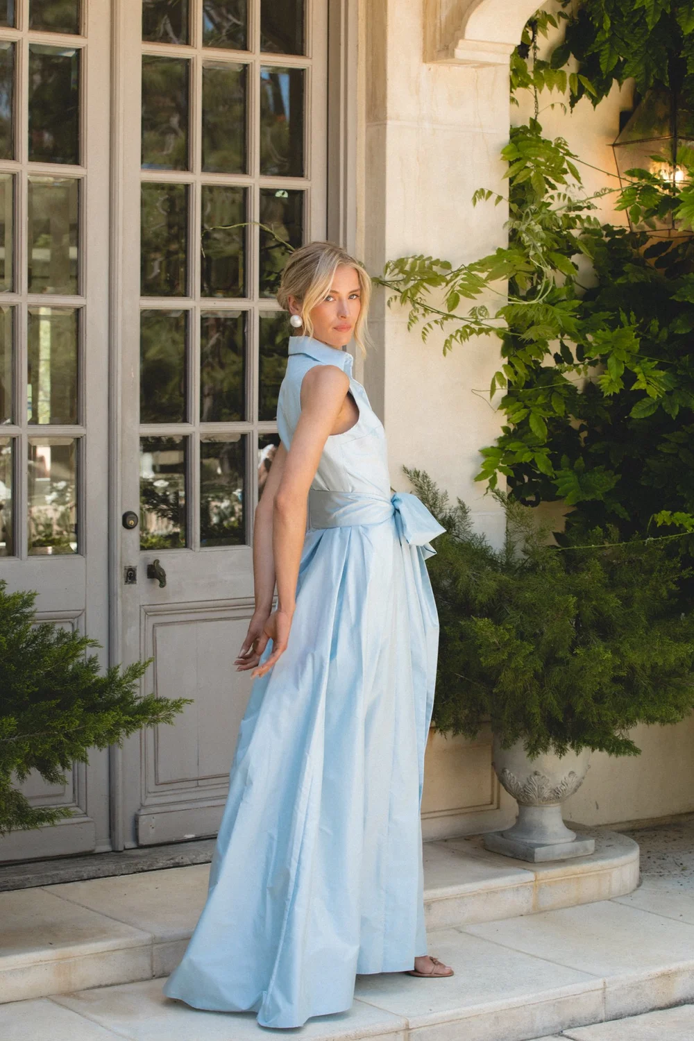 light blue dress white collar Cavosen Summer Dress Women Midi Blue Short Sleeve 1950s Dress Vintage Retro Ruched Pleated A-Line Dresses Plain Casual Dress V-Neck Dress Going Out