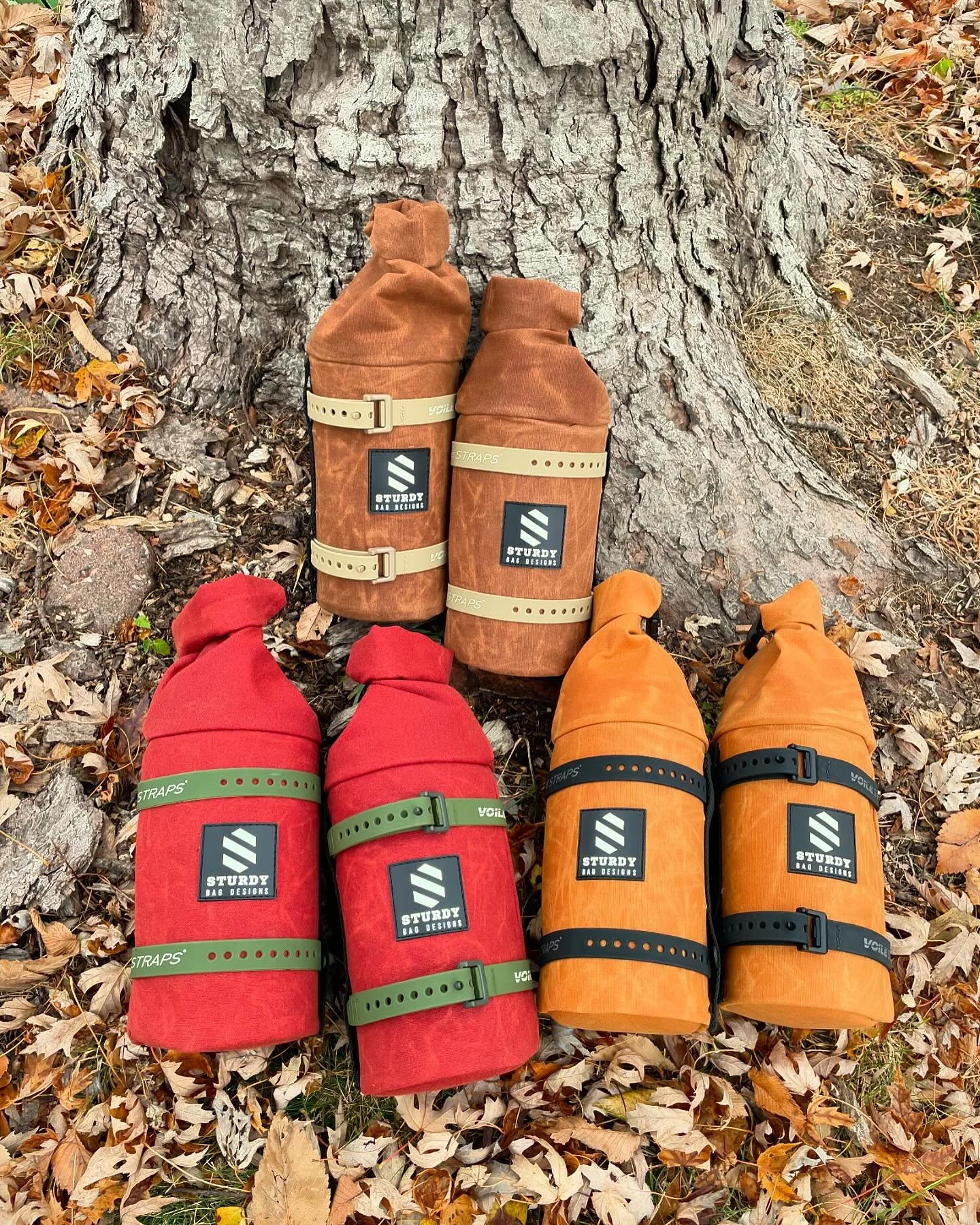 This was a fun bunch to bring together today.
Limited edition rust, cocoa, and honey colored waxed canvas cargo (fork) bags. 
I have some more canvas bags coming, but there&rsquo;s some other projects that have to come first. 
I may have more limited