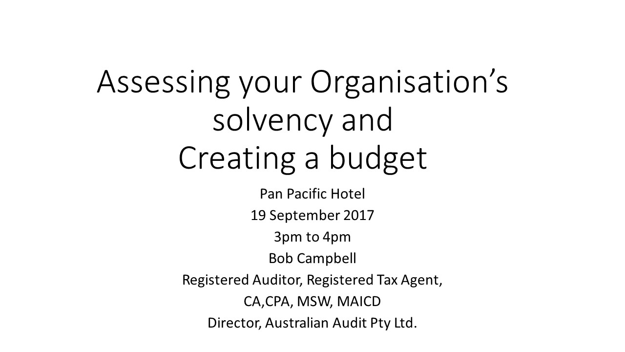 Organisation solvency and budgets