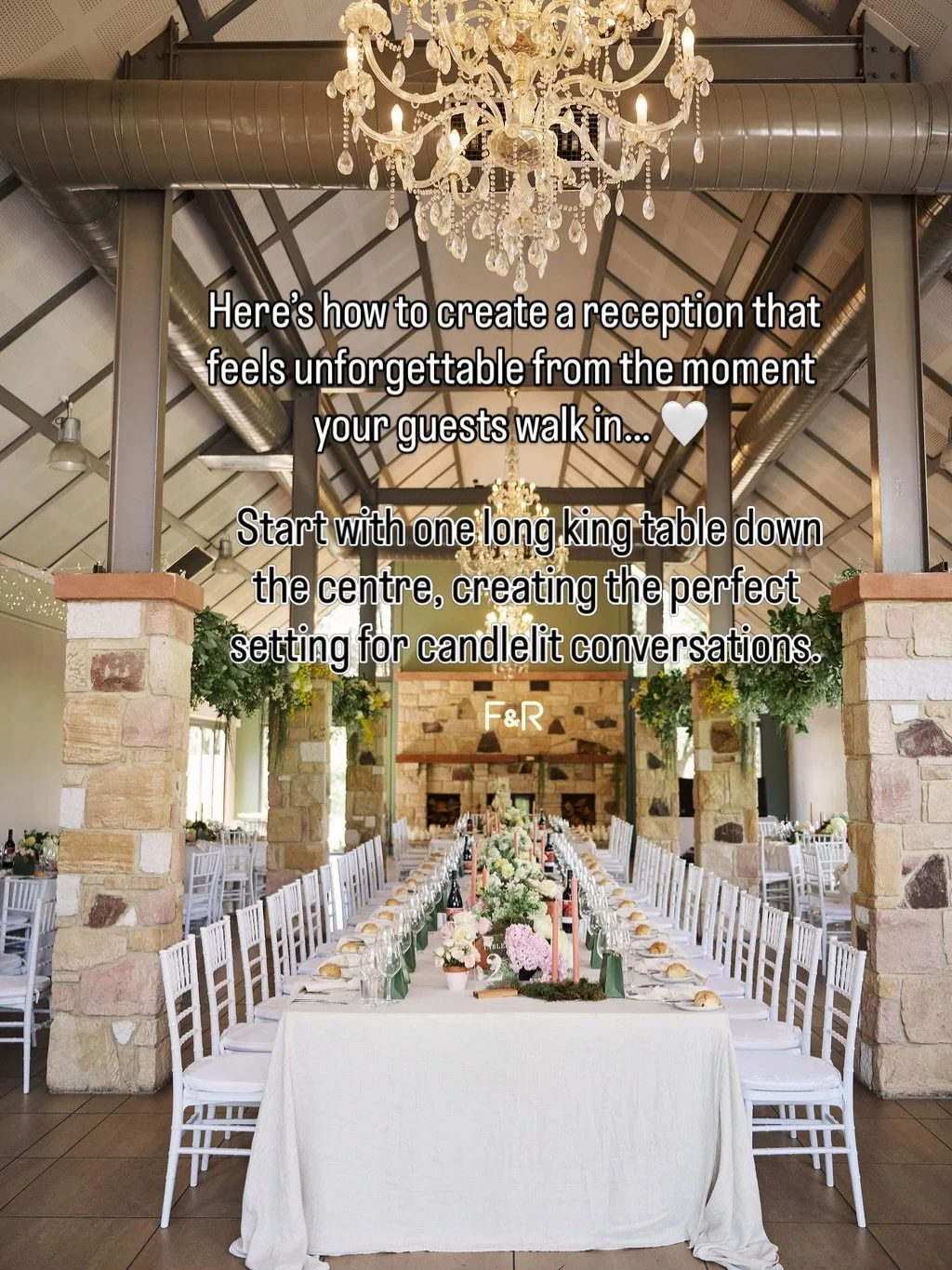 A layout that looks good and actually works. 🤍 
Long king table through the middle, rounds either side, a separate bridal table so everyone can move then outside for dancing under the stars. ✨

Ceremony &amp; reception @enzoweddings 
Florals &amp; d
