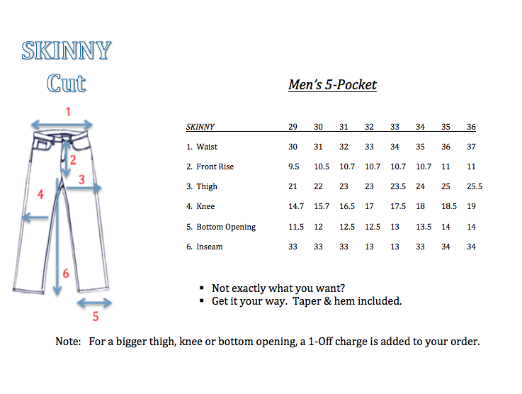 skinny jeans size chart mens