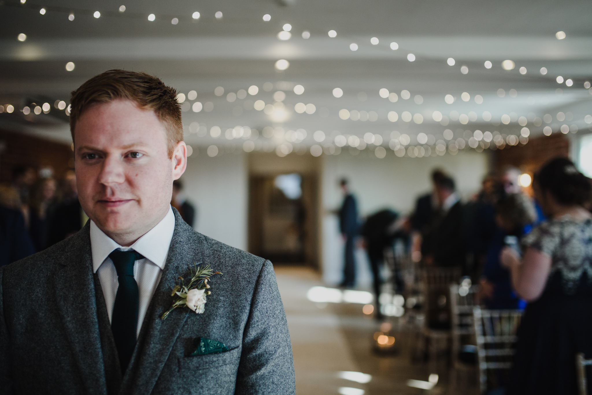 Groom waiting at the aisle at Sopley Mills ceremony room