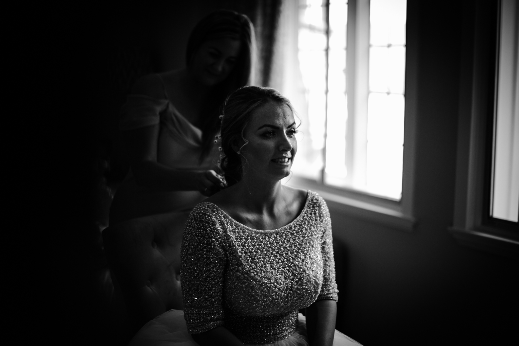 Bride getting ready at the Montague Arms in Beaulieu
