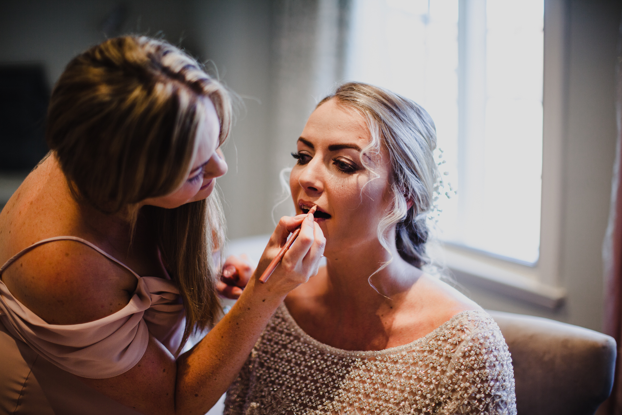 Bride at the Montague arms having her makeup done