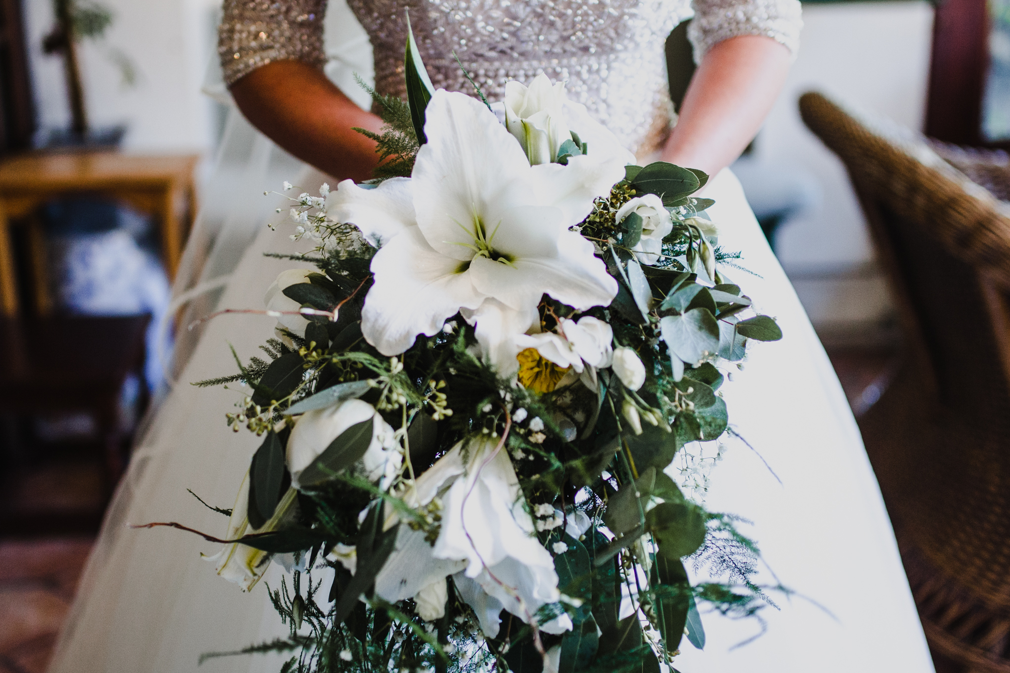 Bride holding a beautiful bouquet of flowers