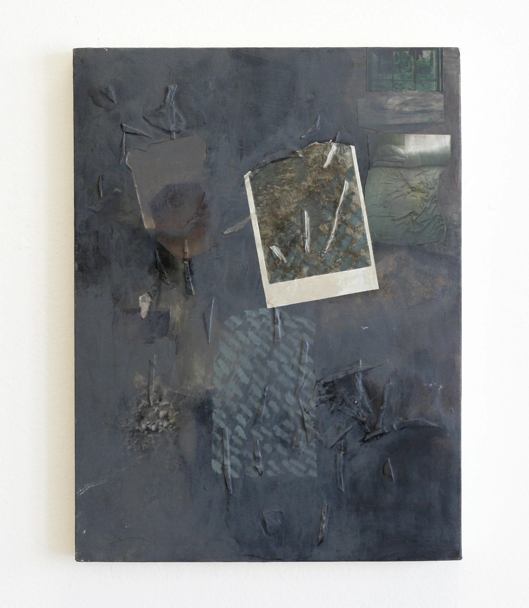 Every other weekend in 2012 , 2014 acrylic, polymer, collage 18 x 30”