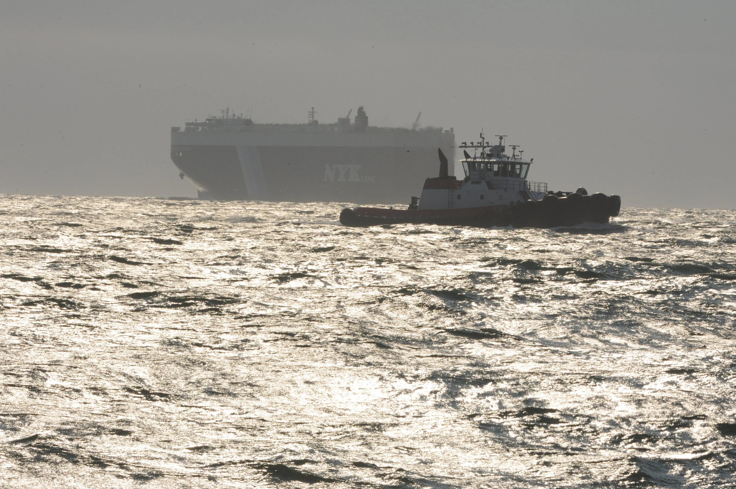 Ships in the strait. 