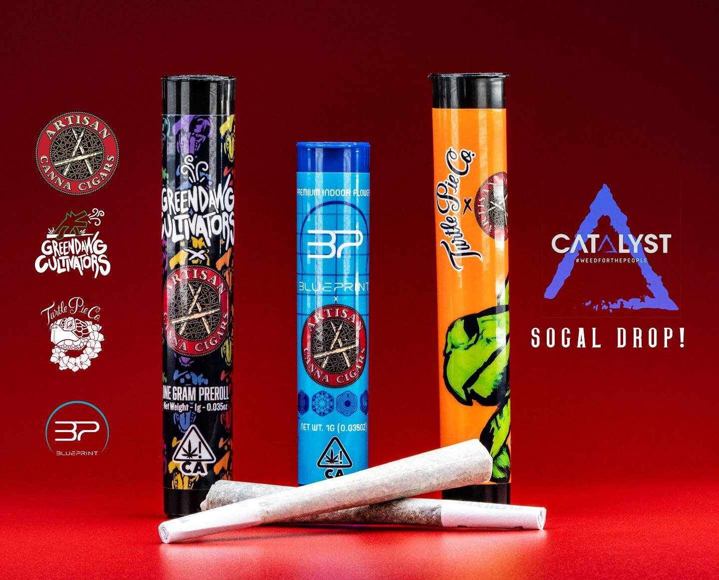 We just made a new SoCal drop @catalyst__bellflower &amp; @catalyst_saa! Check out our 1G Pre-Roll collabs w/ @greendawgca @blueprint_california &amp; @turtlepieco!