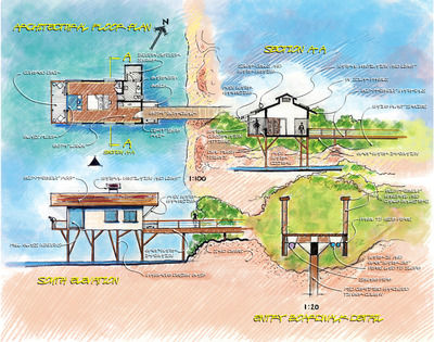 Setu Ecolodge's over-water villas on an island in northern Sri Lanka uses many eco-friendly planning and design techniques.