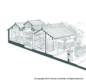 Readers can appreciate the intricacy of heritage buildings with Schmidt's drawings, such as the cross-section of this 19th century Man Mo Temple in Hong Kong.