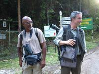 Expert birders Dev (left) and Chris pause for a chat and a laugh.