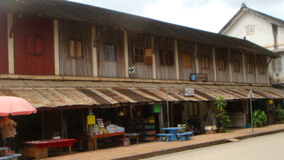 Old-styled timber front shop houses.