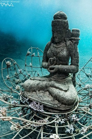 The Coral Goddess is Celia Gregory's underwater art sculpture in Bali depicting beauty and serenity