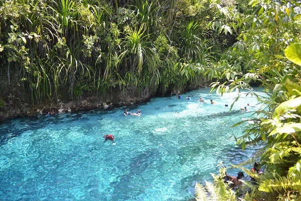 The Enchanted River at Surigao Del Sur is crystal clear, perfect for swimming.