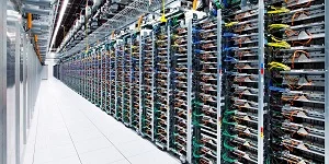 Some data centres have tens of thousands of computer servers running 24 hours a day. Photo courtesy Apple.