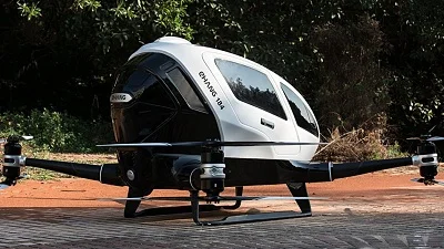 The eHang 184 can fly on its own, remotely controlled, or be flown by the pilot. Courtesy eHang.