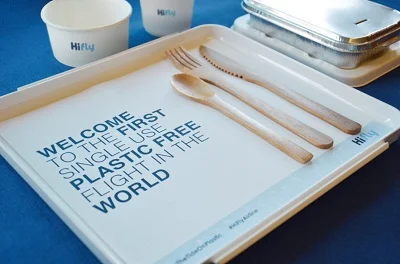 Recyclable inflight packaging and cutlery is catching on fast. Courtesy Hi Fly.