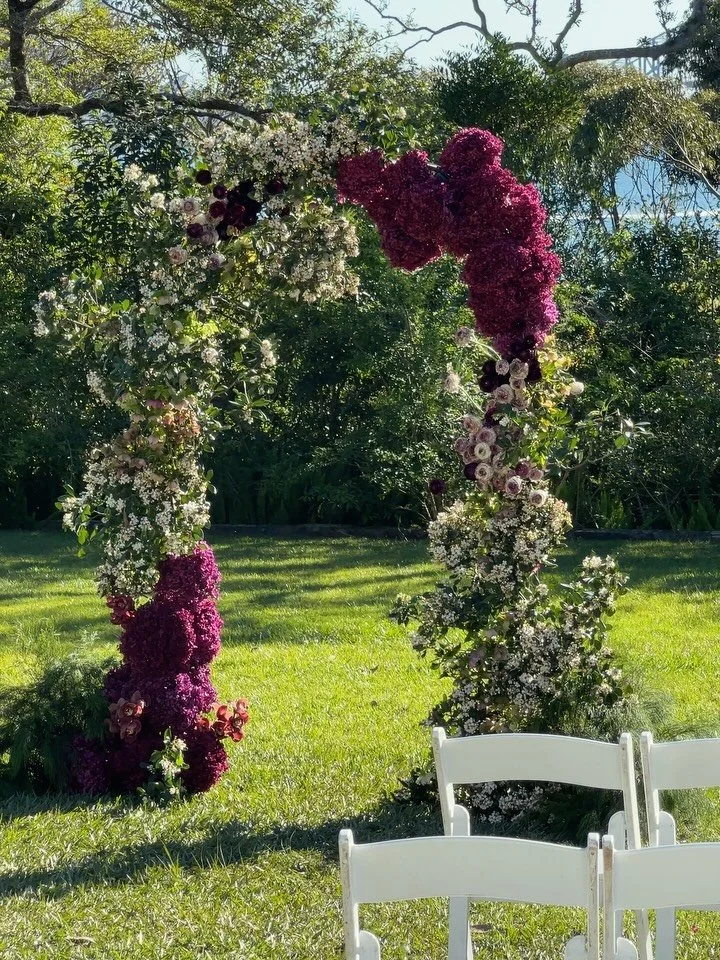 Spring but make it sculptural 🥀
For Corrine &amp; Brendan&rsquo;s special day at @atholhallvenue , we crafted a ceremony arch that played with dimension, contrast, and a moody art deco flair. 

Highlights included flowering hawthorn, lilac hellebore