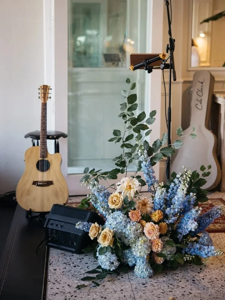 This early November wedding for our gorgeous couple Shevon &amp; Lachlan was built entirely around what was naturally at its peak: local coral peonies, powder blue delphinium, toffee garden roses, apricot dahlias, cosmos, baby blue hydrangea and deli