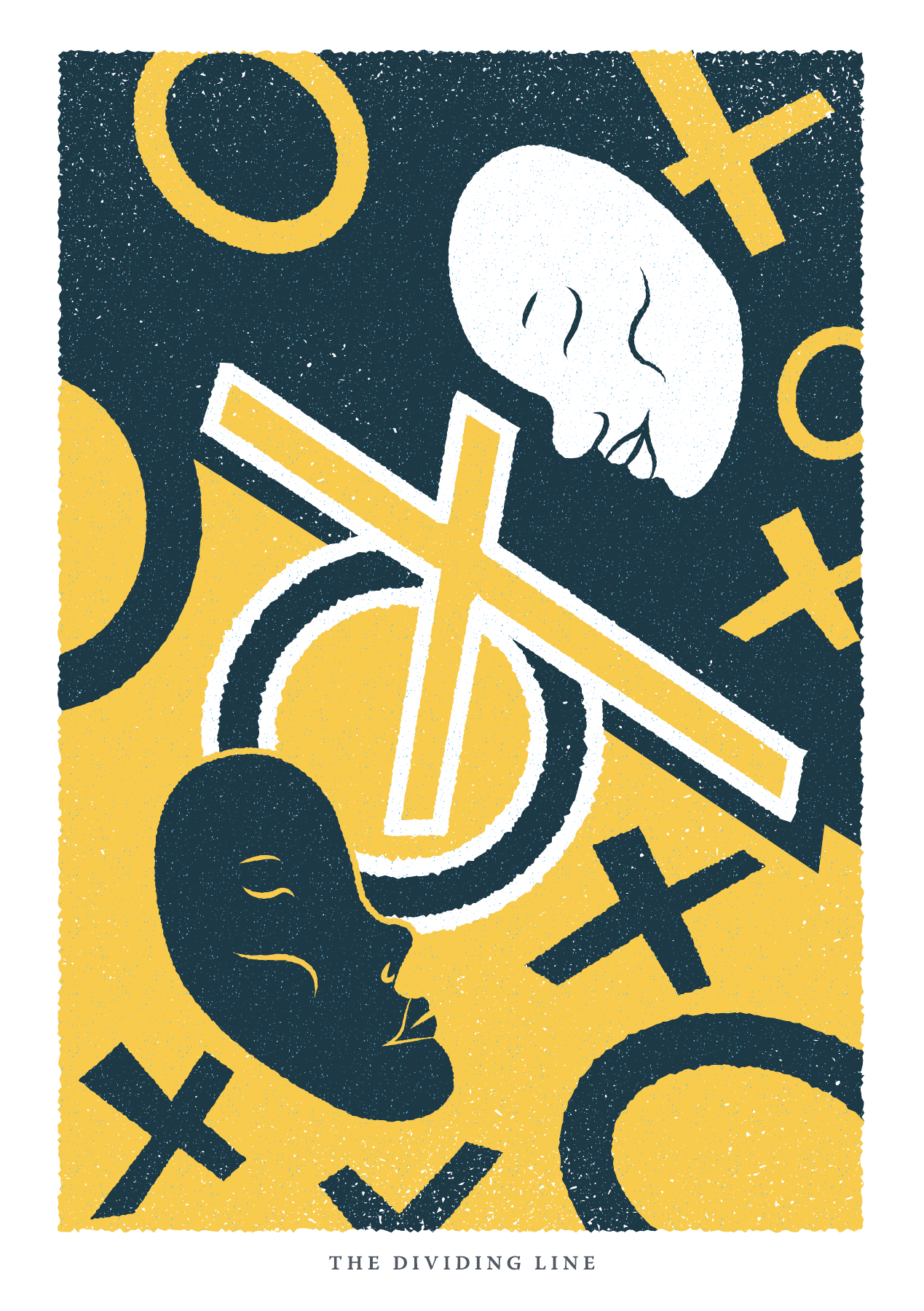 Culture House Sunderland, final literary artwork: two faces, circles and crosses.