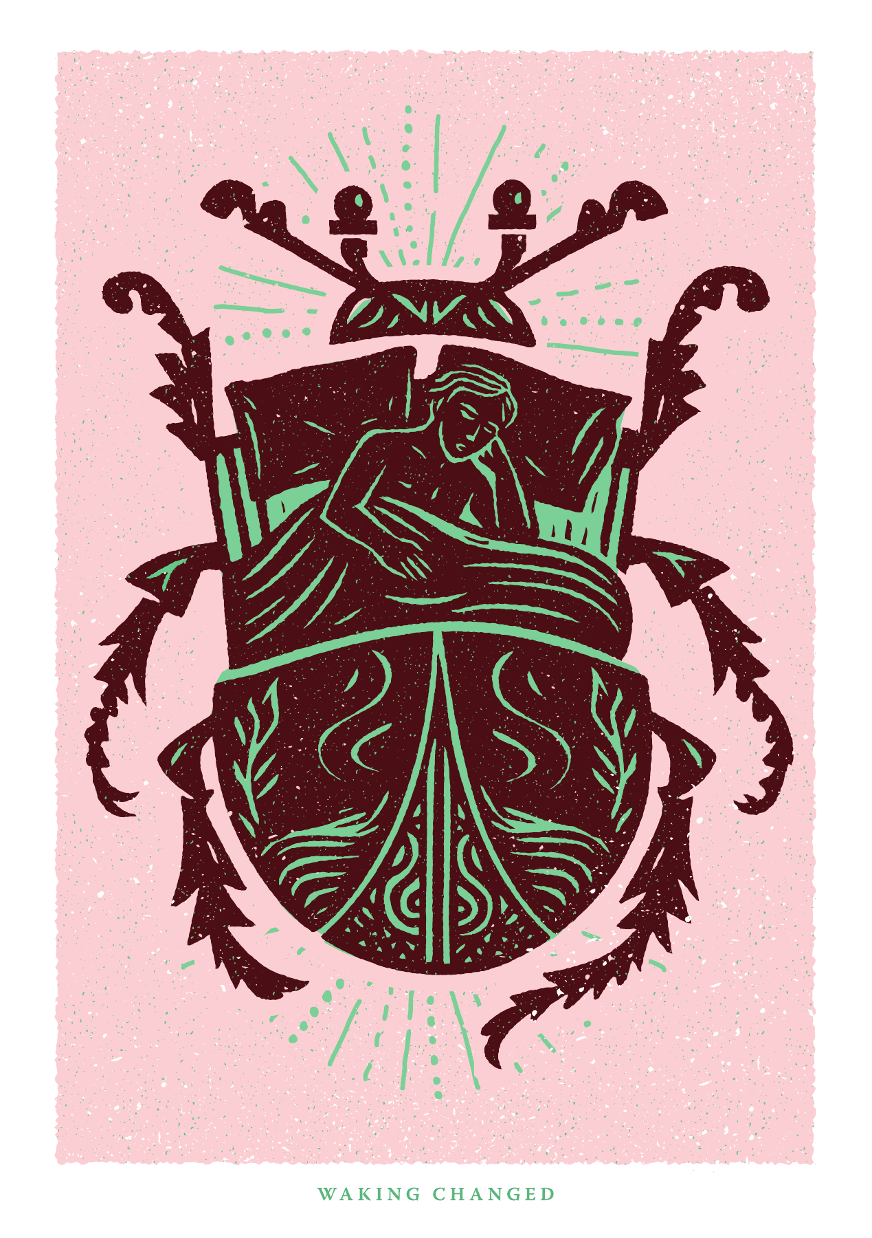 Culture House Sunderland, final literary artwork: a beetle on a pale pink background.