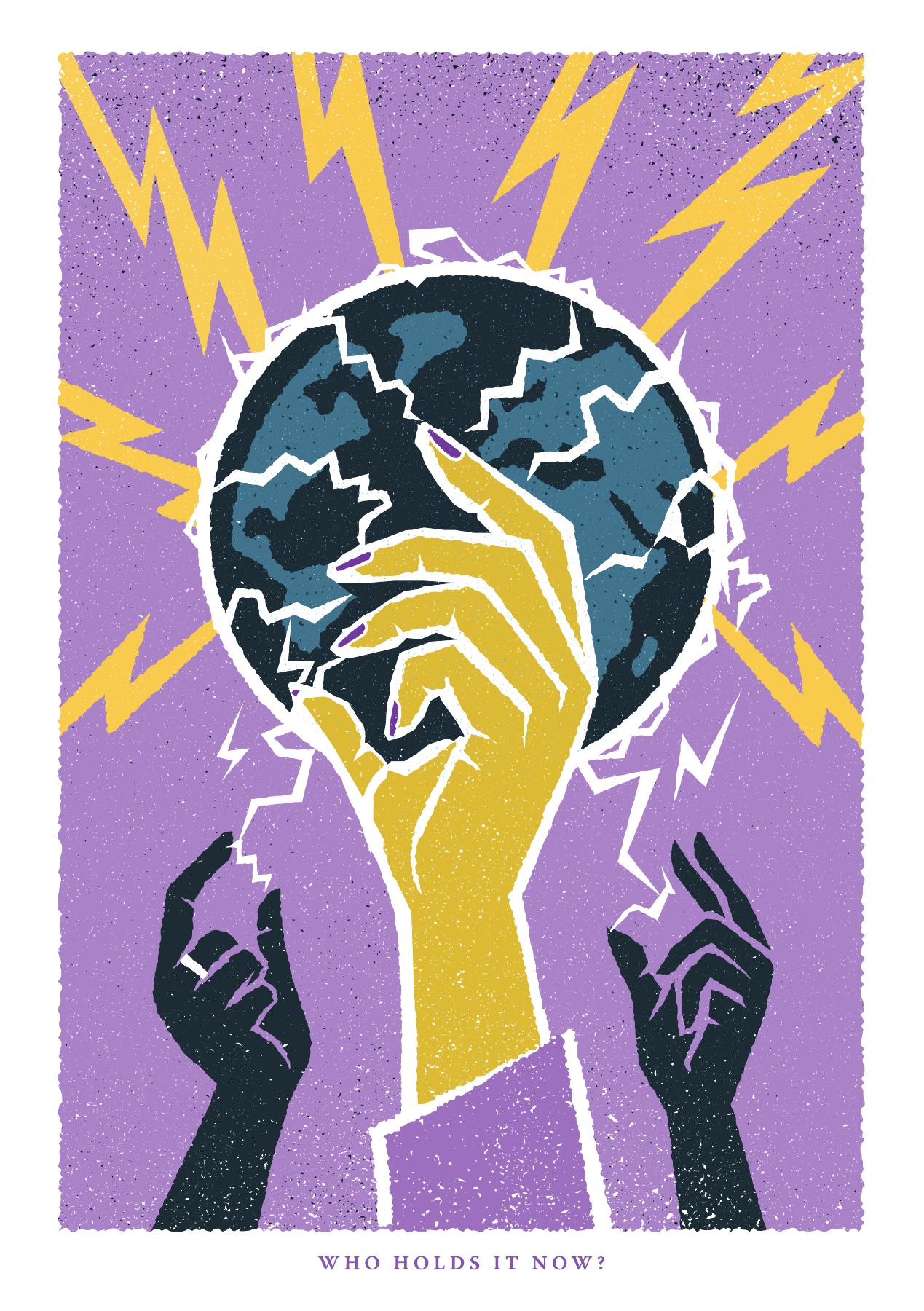 Culture House Sunderland, final literary artwork: hands and lightning around the globe.