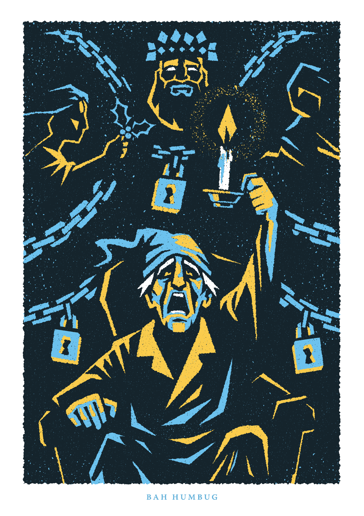 Culture House Sunderland, final literary artwork: a figure surrounded by chains and locks.