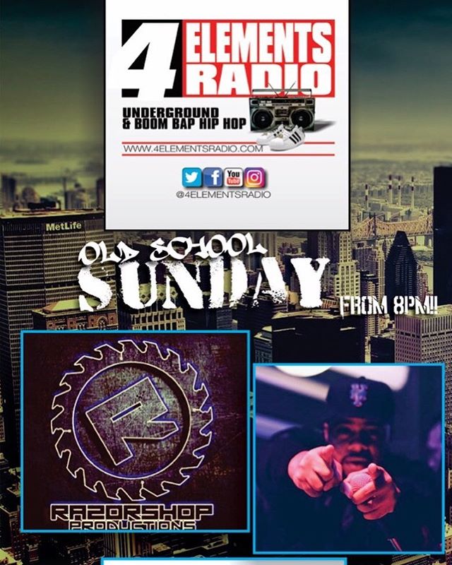 Coming up at 8PM (7PM EST)!!!! OLD SCHOOL SUNDAY... with the team of RAZORSHOP, DJ E DUBBLE and THE RUB on 4 Elements Radio... The only station representing Underground &amp; Boom Bap Hip Hop!!! Download the free '4 ELEMENTS RADIO APP' in the App Sto