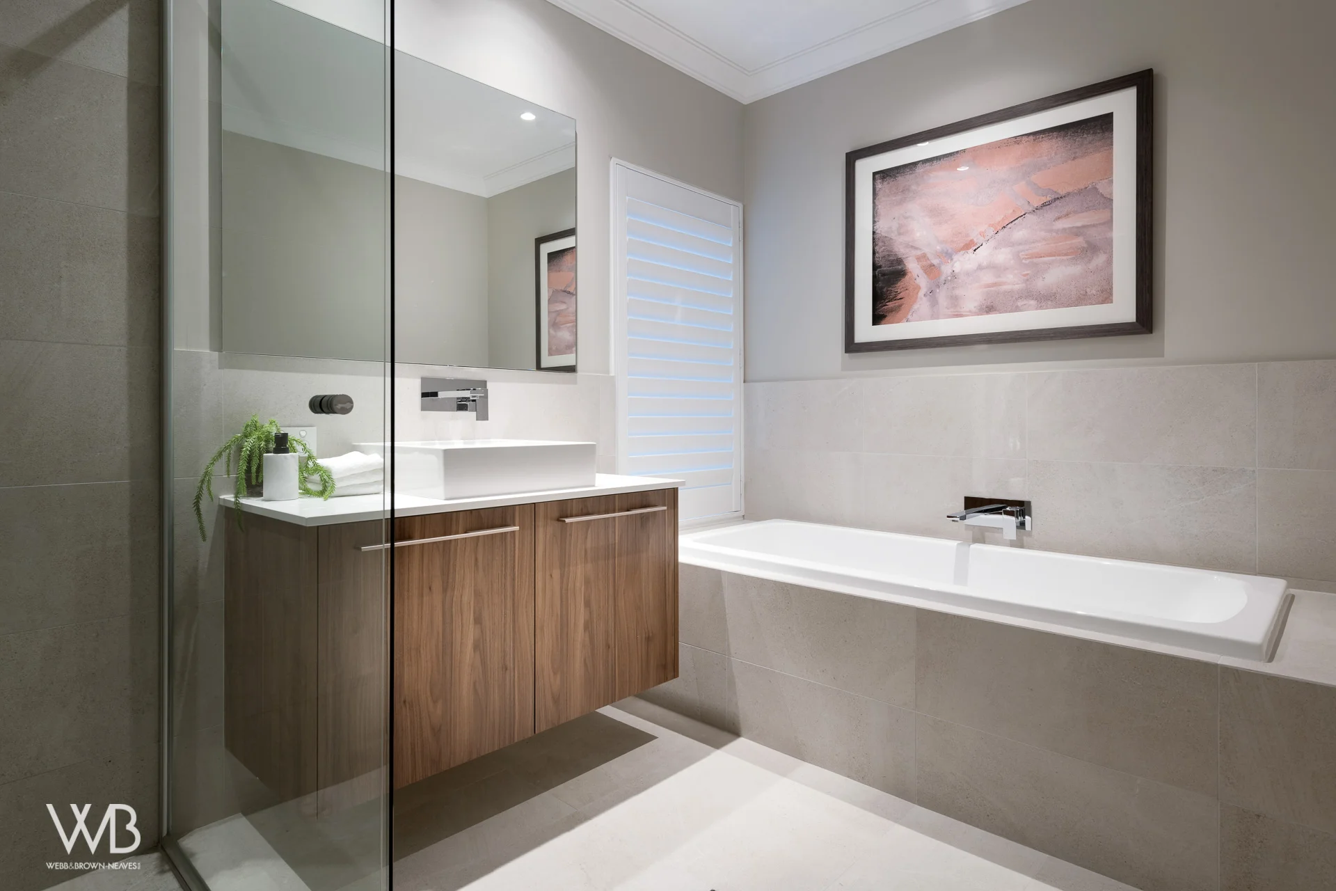 Bathroom designed by Jess O’Shea Designs for Webb and Brown-Neaves. Moda Display home. Made by The Maker Designer Kitchens. Dianella, Perth, Western Australia
