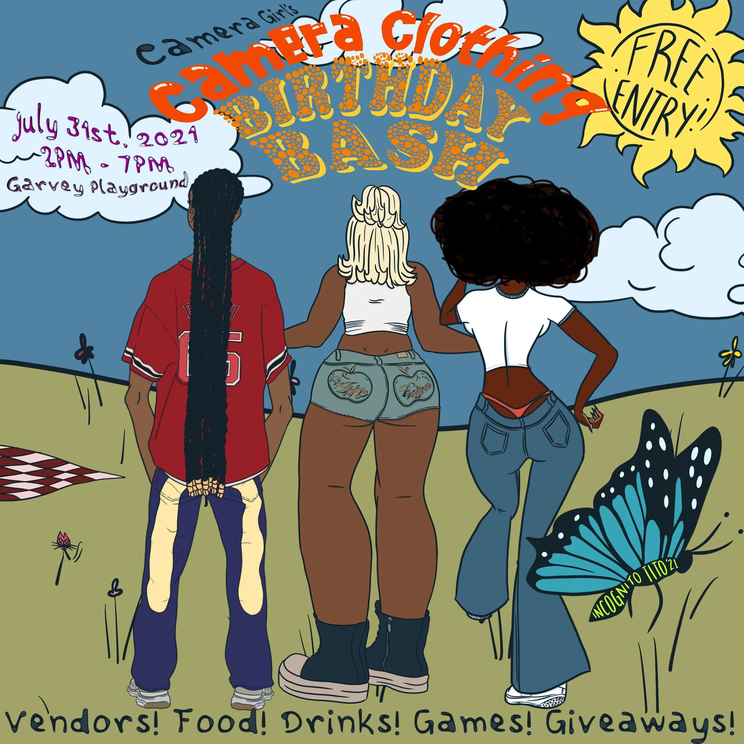 CAMERA GIRL'S CAMERA CLOTHING BIRTHDAY BASH FLYER #2, JULY 31ST 2021