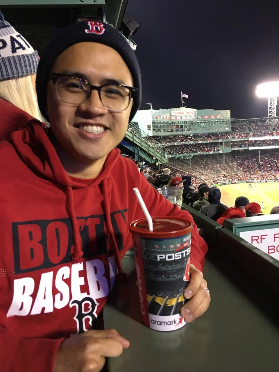 Aaron cheering on the Red Sox at the 2018 ALCS game 2 // Photo provided by Aaron
