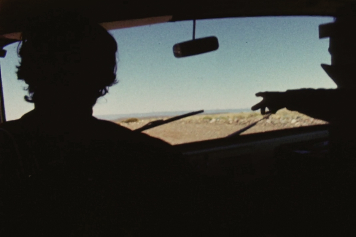 Looking through the windscreen of an old van in Patagonia.